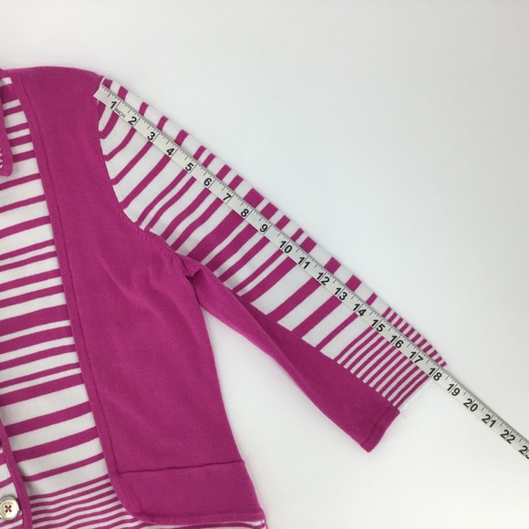 Orly Pink and White 3/4 Sleeve Cardigan, Large - Picture 15 of 16